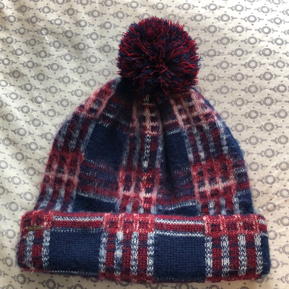 Free People Plaid Pom Beanie